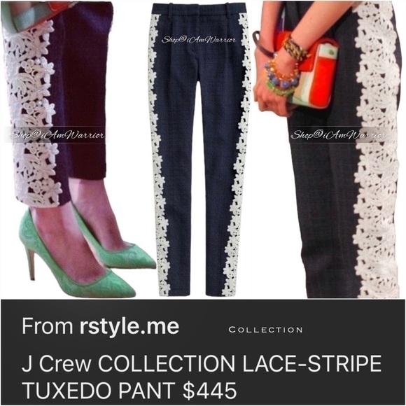 J.Crew Collection NWT rare guipure lace stripe navy tuxedo pants Shop@iamwarrior - Picture 4 of 14